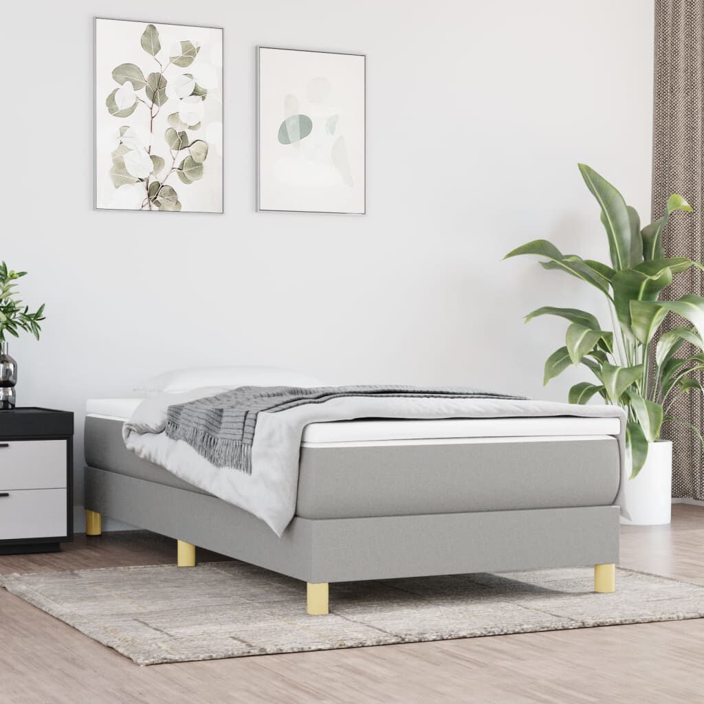 vidaXL Box Spring Bed with Mattress Light Grey 100x190 cm Twin Fabric