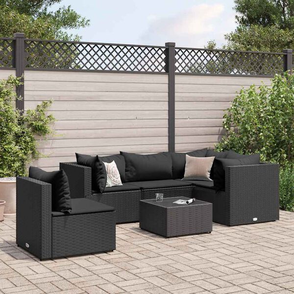 vidaXL 6 Piece Garden Lounge Set with Cushions Black Poly Rattan