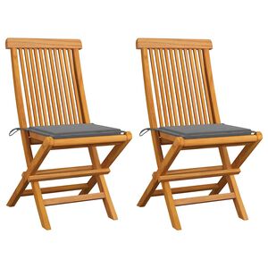 vidaXL Garden Chairs with Grey Cushions 2 pcs Solid Teak Wood