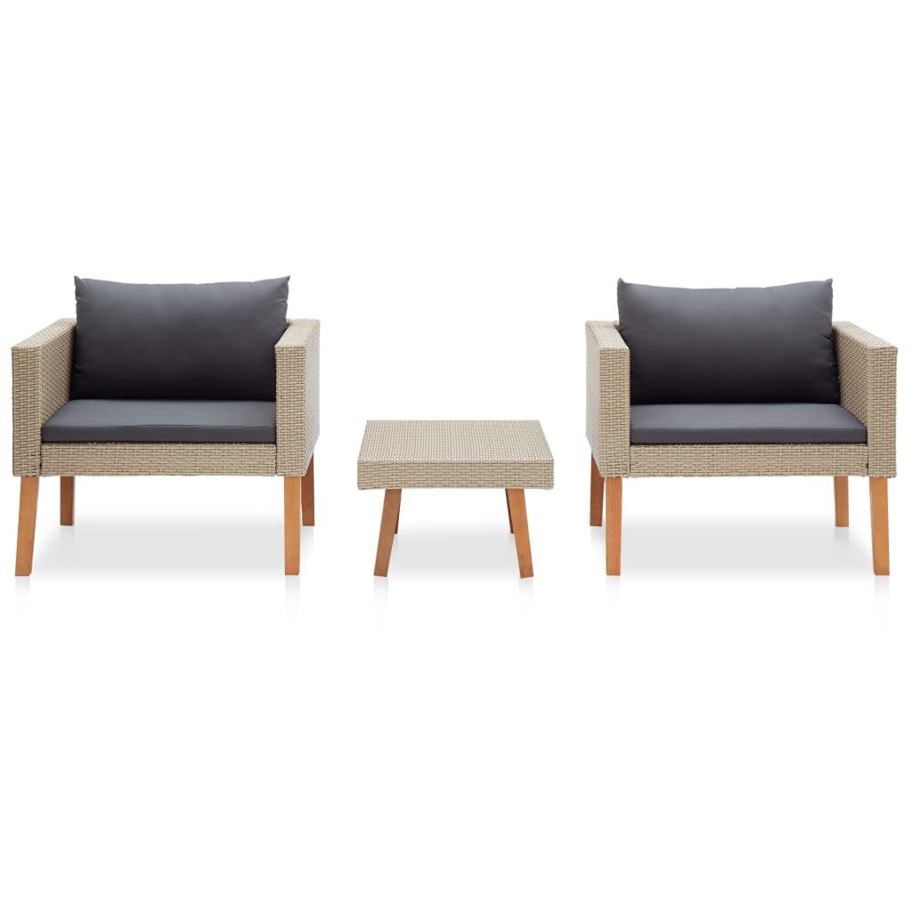 vidaXL 3 Piece Garden Lounge Set with Cushions Poly Rattan Beige