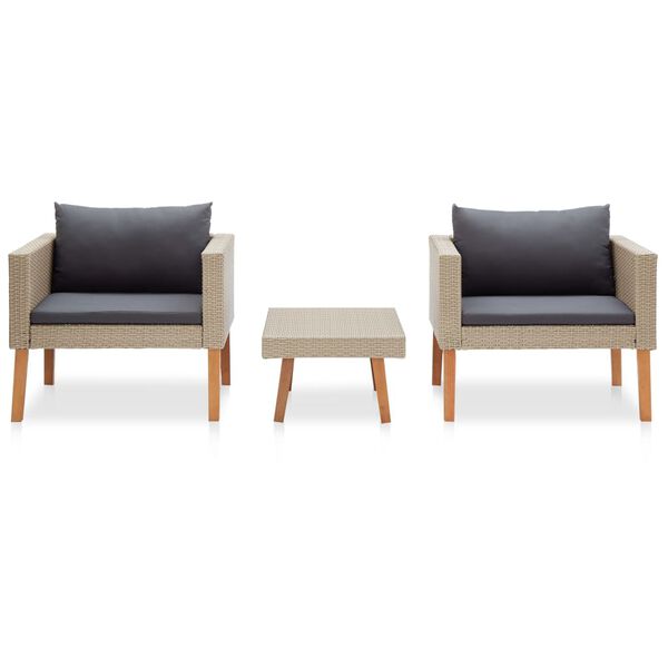 vidaXL 3 Piece Garden Lounge Set with Cushions Poly Rattan Beige