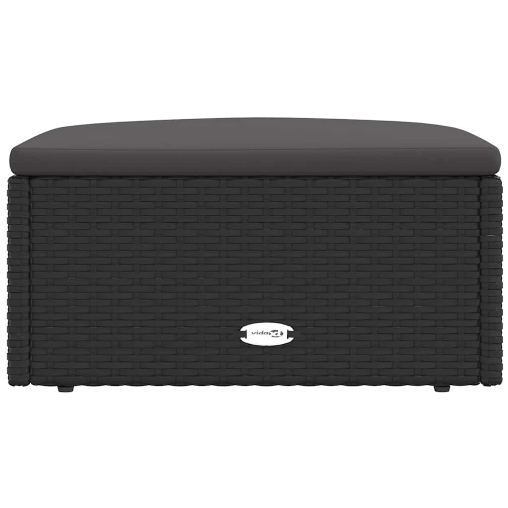 vidaXL Garden Footstool with Cushion Black Poly Rattan