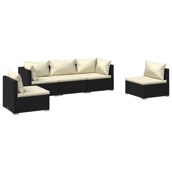 vidaXL 5 Piece Garden Lounge Set with Cushions Poly Rattan Black