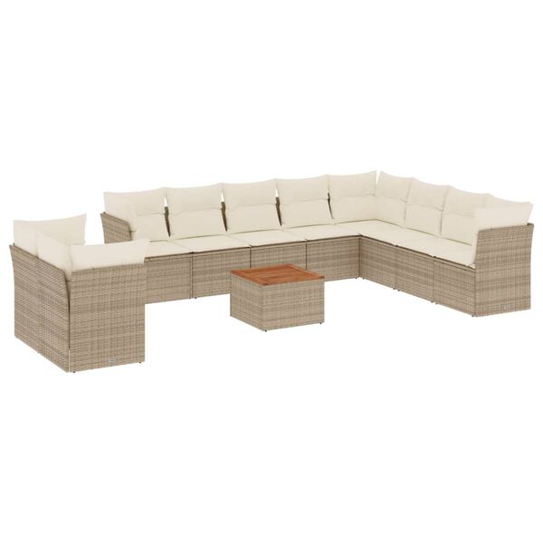 vidaXL 11 Piece Garden Sofa Set with Cushions Beige Poly Rattan