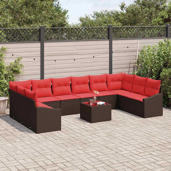 vidaXL Sofa Set with Cushion 11 pcs Brown Poly Rattan