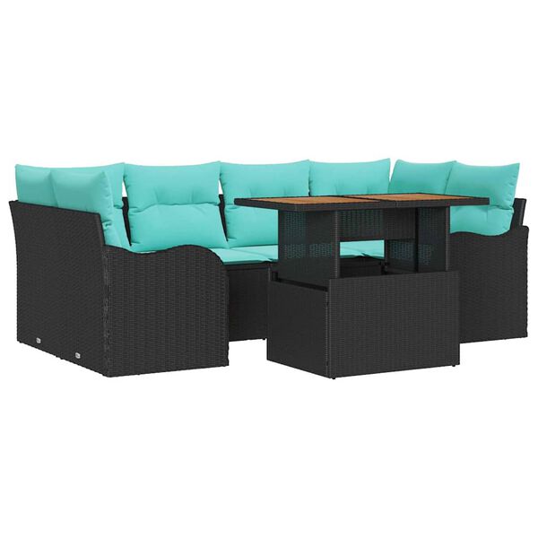 vidaXL Garden Sofa Set with Cushion 7 pcs Black and blue