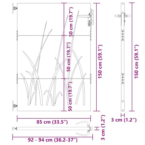 vidaXL Garden Gate 85x150 cm Corten Steel Grass Design
