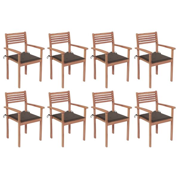 vidaXL Stackable Garden Chairs with Cushions 8 pcs Solid Teak Wood (2x43037+2x314054)