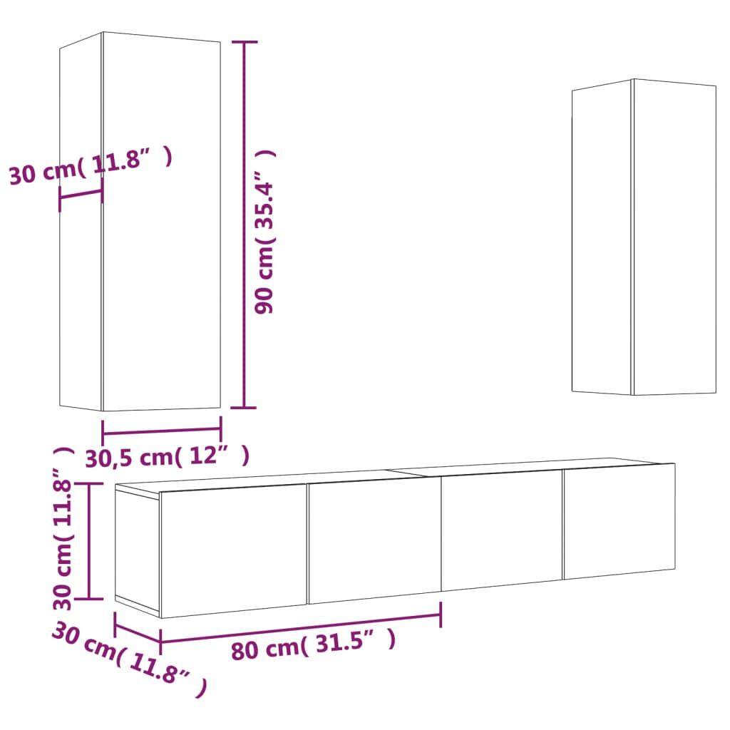 vidaXL 4 Piece TV Cabinet Set Black Engineered Wood