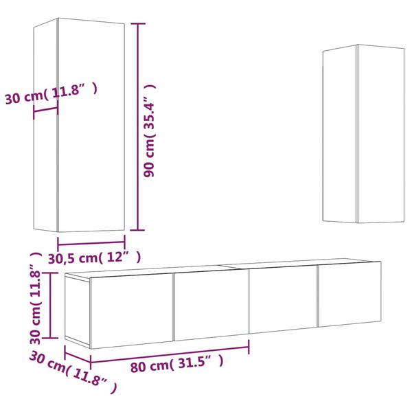 vidaXL 4 Piece TV Cabinet Set Black Engineered Wood