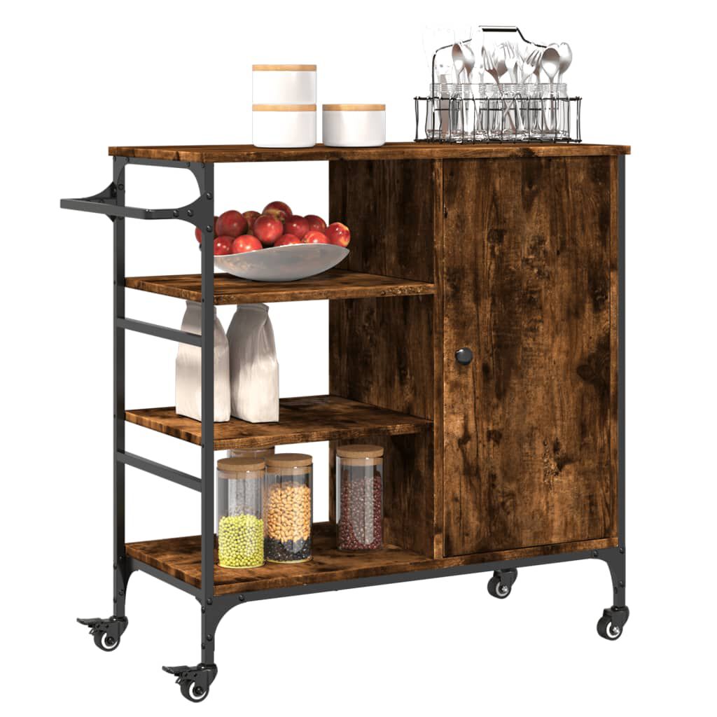 vidaXL Kitchen Trolley Smoked Oak 87.5x38.5x84.5 cm Engineered Wood