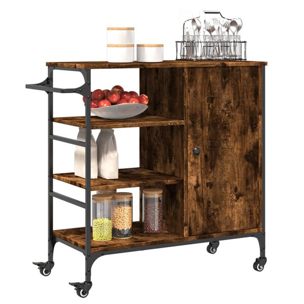 vidaXL Kitchen Trolley Smoked Oak 87.5x38.5x84.5 cm Engineered Wood