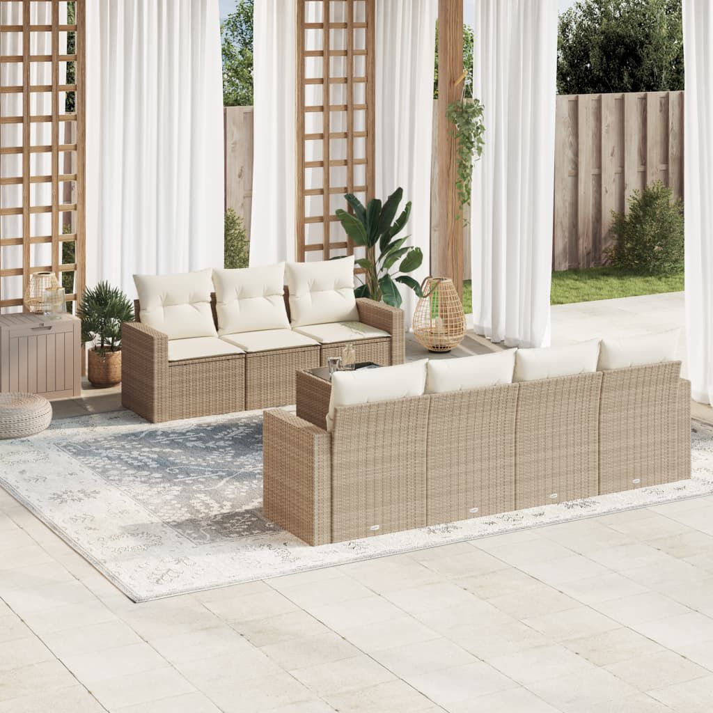 vidaXL 8 Piece Garden Sofa Set with Cushions Beige Poly Rattan