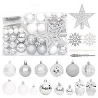 vidaXL 108 Piece Christmas Bauble Set Silver and White