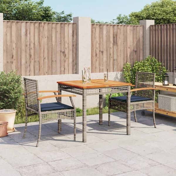 vidaXL 5 Piece Garden Dining Set with Cushions Grey Poly Rattan
