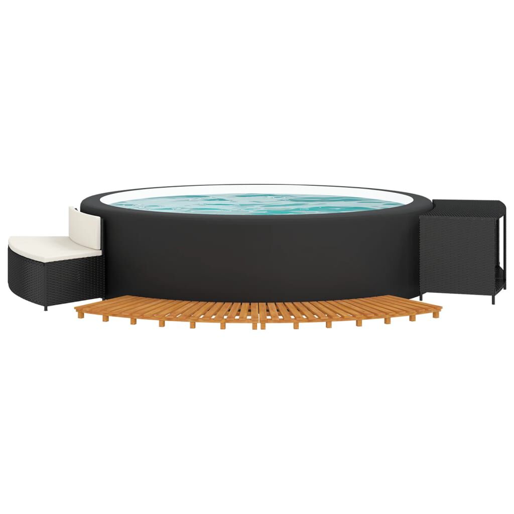 vidaXL Hot Tub Surround Black Poly Rattan and Solid Wood Acacia