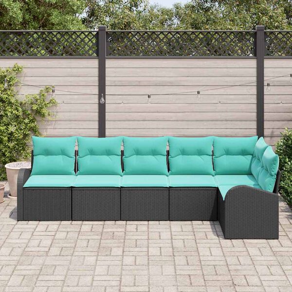 vidaXL Garden Sofa Set 6 pcs Black Poly Rattan