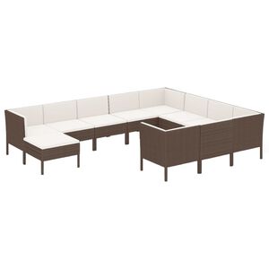 vidaXL 11 Piece Garden Lounge Set with Cushions Poly Rattan Brown
