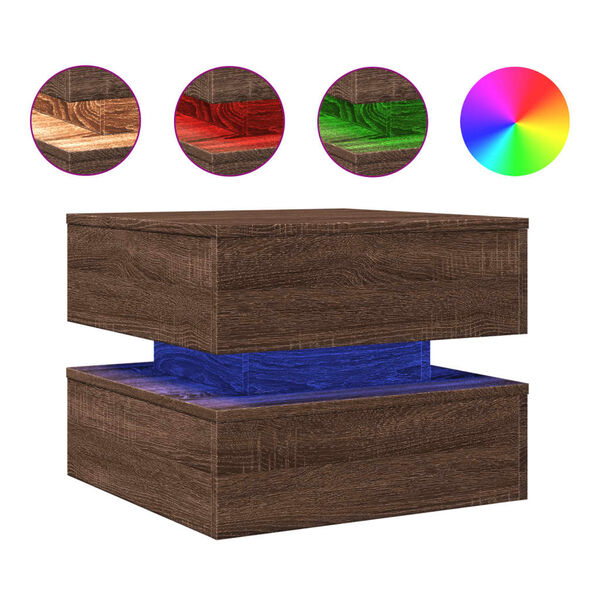 vidaXL Coffee Table with LED Lights Brown Oak 50x50x40 cm