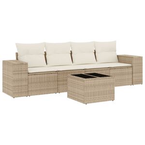 vidaXL 5 Piece Garden Sofa Set with Cushions Beige Poly Rattan