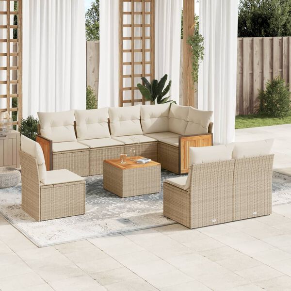 vidaXL 9 Piece Garden Sofa Set with Cushions Beige Poly Rattan