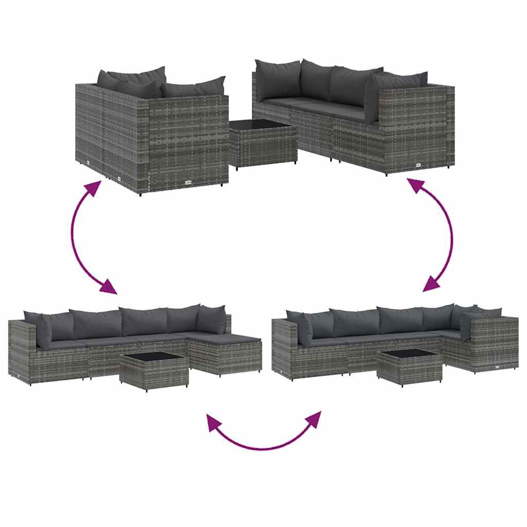 vidaXL 6 Piece Garden Lounge Set with Cushions Grey Poly Rattan