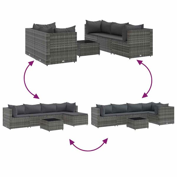 vidaXL 6 Piece Garden Lounge Set with Cushions Grey Poly Rattan