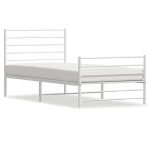 vidaXL Metal Bed Frame without Mattress with Footboard White 100x190cm