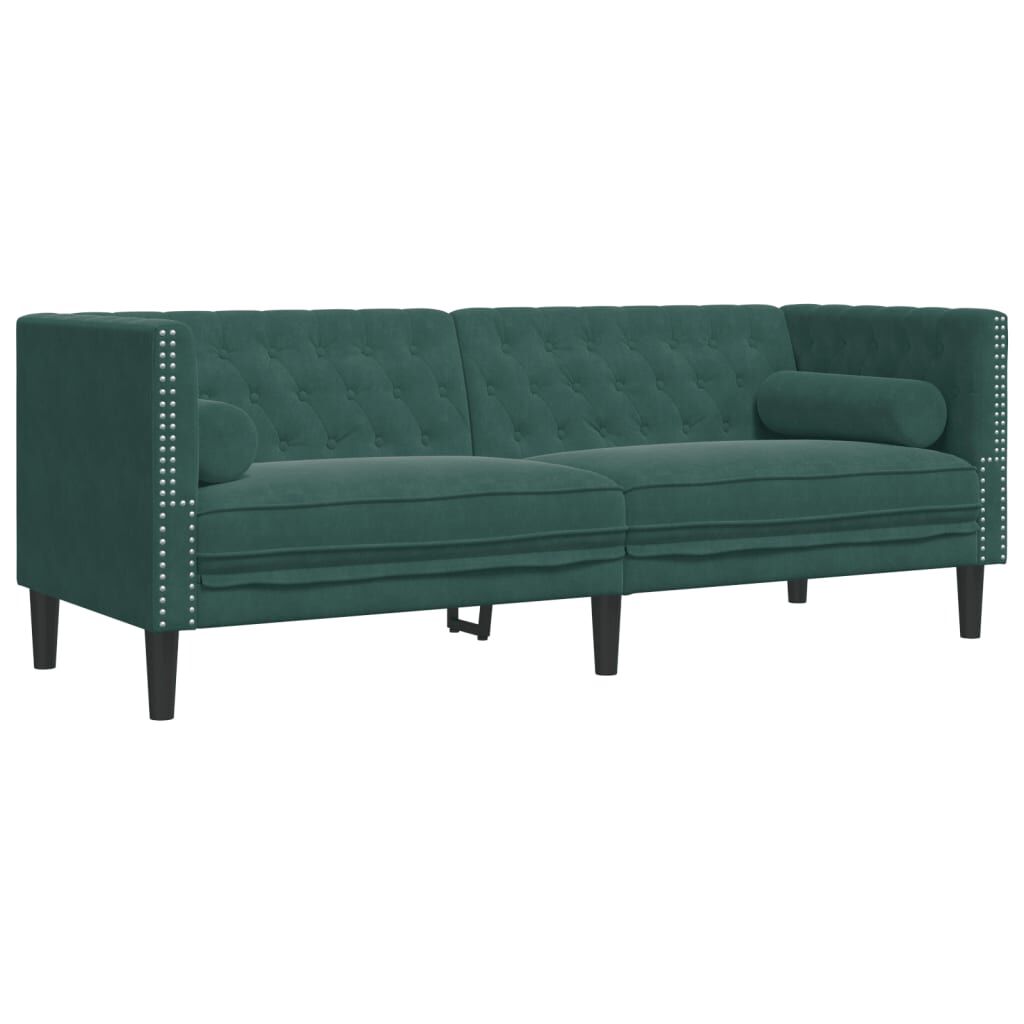 vidaXL 3 Piece Chesterfield Sofa Set with Bolsters Dark Green Velvet