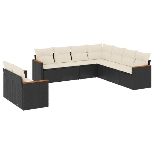 vidaXL 9 Piece Garden Sofa Set with Cushions Black Poly Rattan