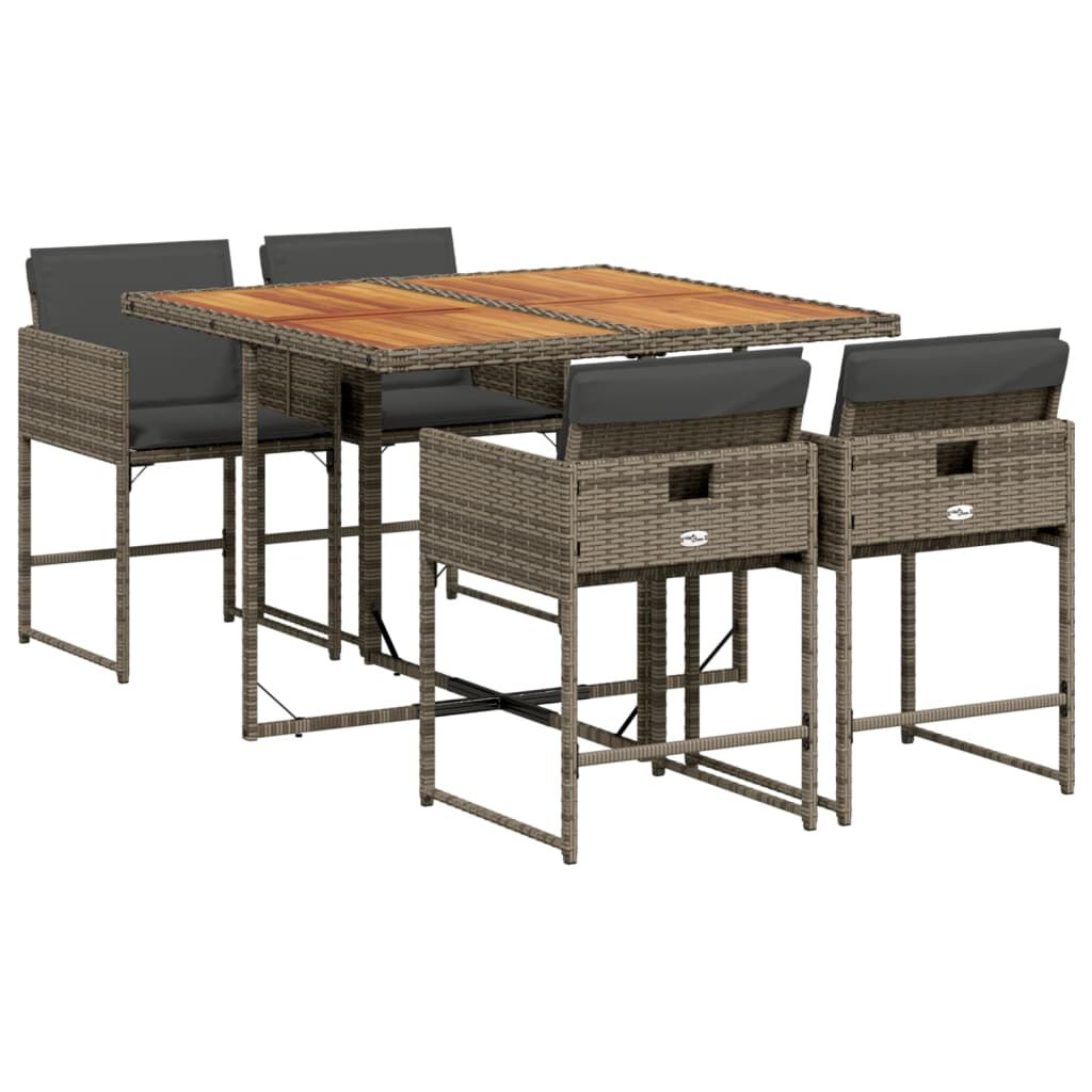 vidaXL 5 Piece Garden Dining Set with Cushions Grey Poly Rattan