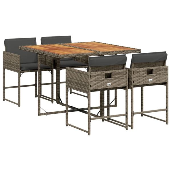 vidaXL 5 Piece Garden Dining Set with Cushions Grey Poly Rattan