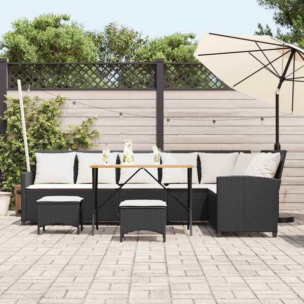vidaXL Garden Sofa with Cushions Brown Poly Rattan