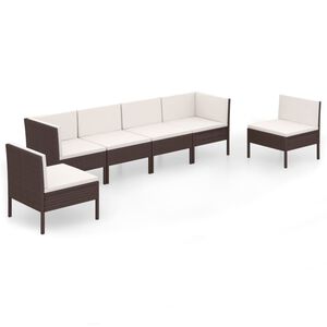 vidaXL 6 Piece Garden Lounge Set with Cushions Poly Rattan Brown