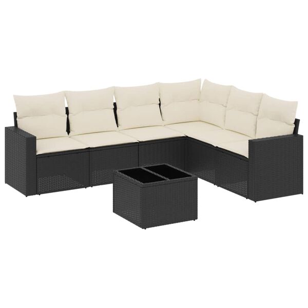 vidaXL 7 Piece Garden Sofa Set with Cushions Black Poly Rattan