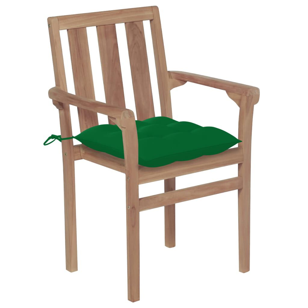 vidaXL Garden Chairs 2 pcs with Green Cushions Solid Teak Wood