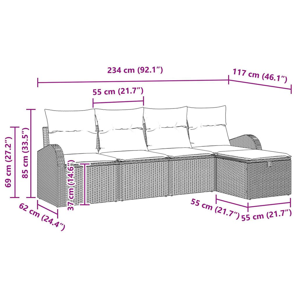 vidaXL 5 Piece Garden Sofa Set with Cushions Grey Poly Rattan