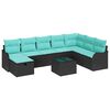 vidaXL Sofa Set with Cushion 9 pcs Black and Turquoise Poly Rattan