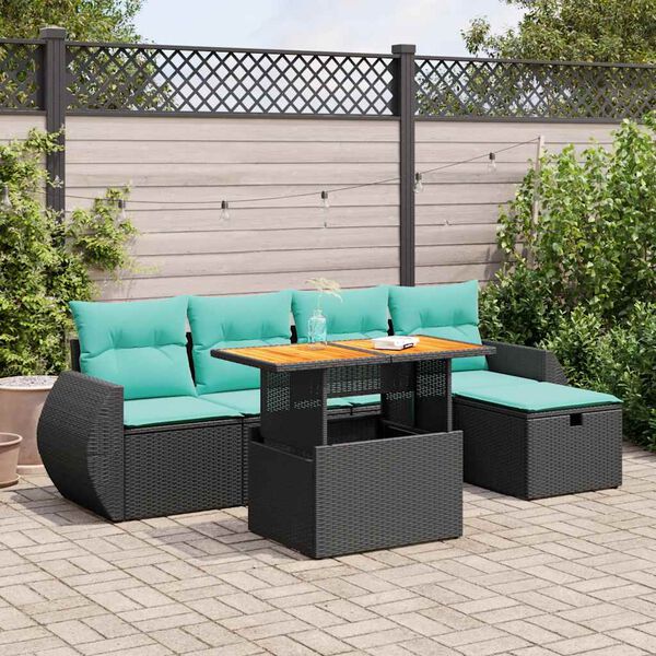 vidaXL 6 Piece Garden Sofa Set with Cushions Brown Poly Rattan Acacia