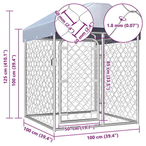 vidaXL Outdoor Dog Kennel with Roof 100x100x125 cm
