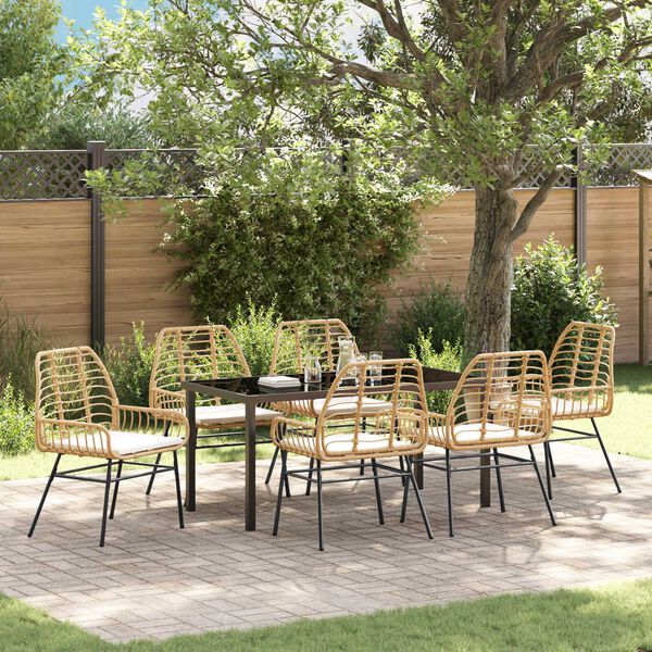 vidaXL Garden Dining Set 7 pcs Brown Poly Rattan