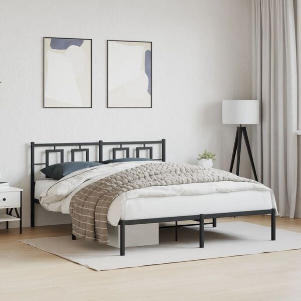 vidaXL Metal Bed Frame without Mattress with Headboard Black 150x200cm