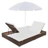 vidaXL Outdoor Lounge Bed with Umbrella Poly Rattan Brown
