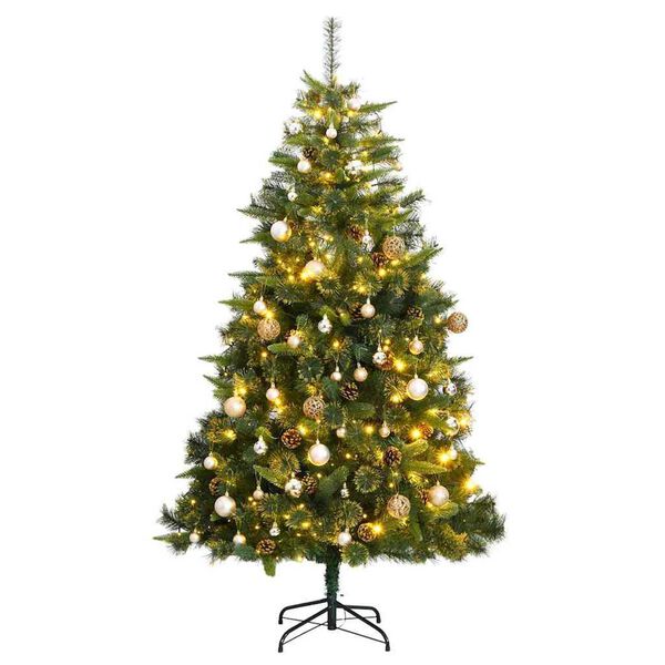vidaXL Artificial Hinged Christmas Tree 300 LEDs & Ball Set 210 cm
