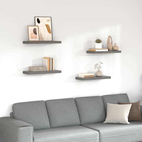 vidaXL Floating Wall Shelves 4 pcs High Gloss Grey 60x23.5x3.8 cm MDF