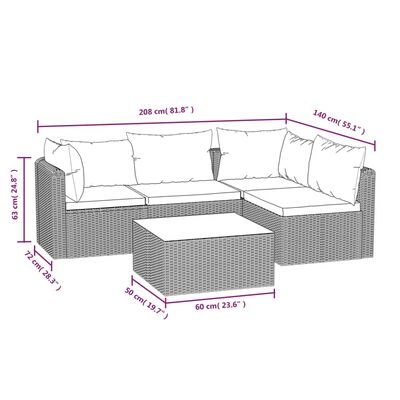 vidaXL 5 Piece Garden Lounge Set with Cushions Poly Rattan Black