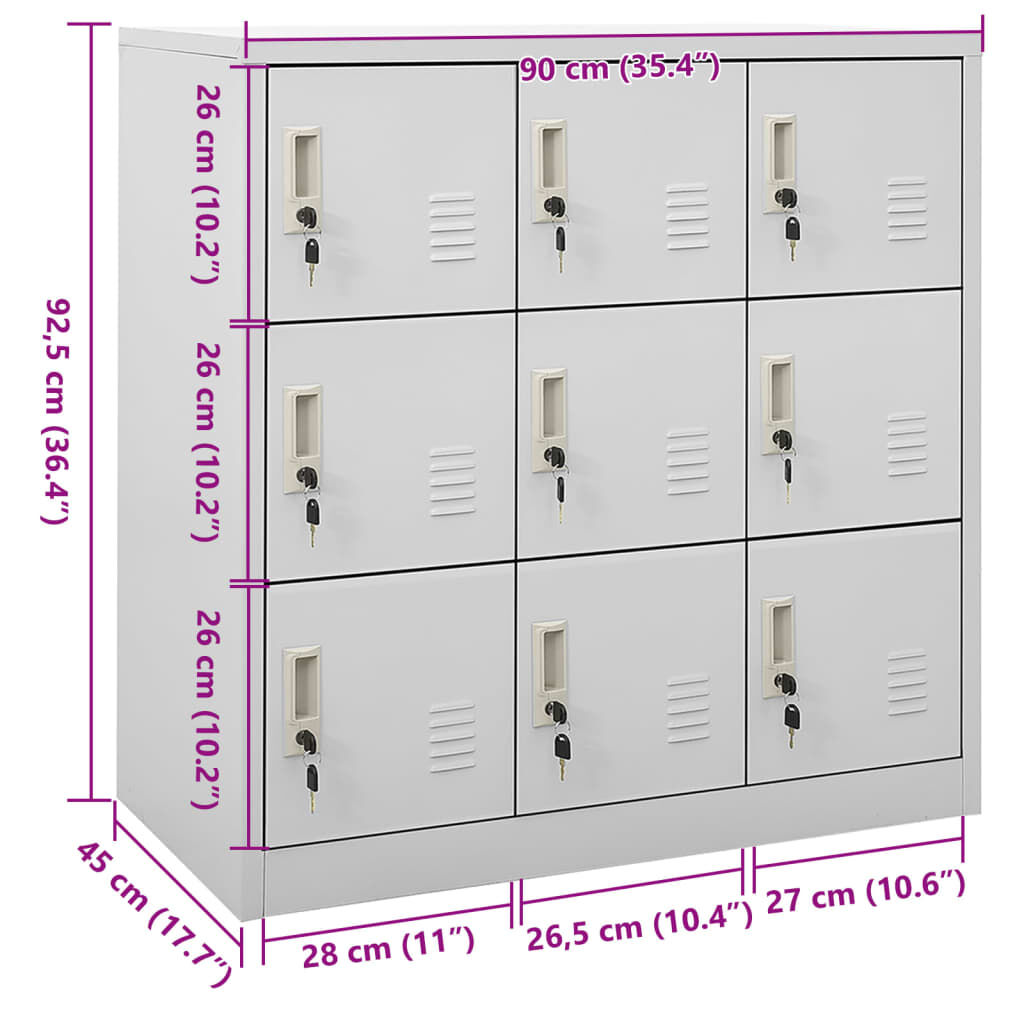 vidaXL Locker Cabinet Light Grey 90x45x92.5 cm Steel
