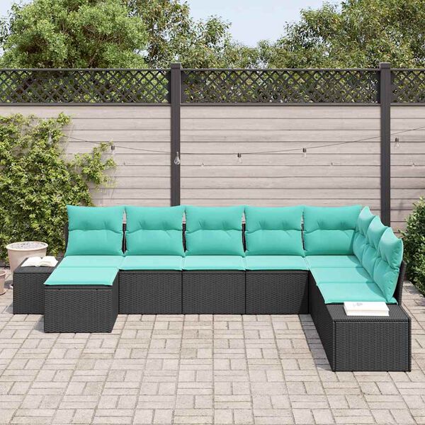 vidaXL Garden Sofa Set with Cushion 8 pcs Black Poly Rattan