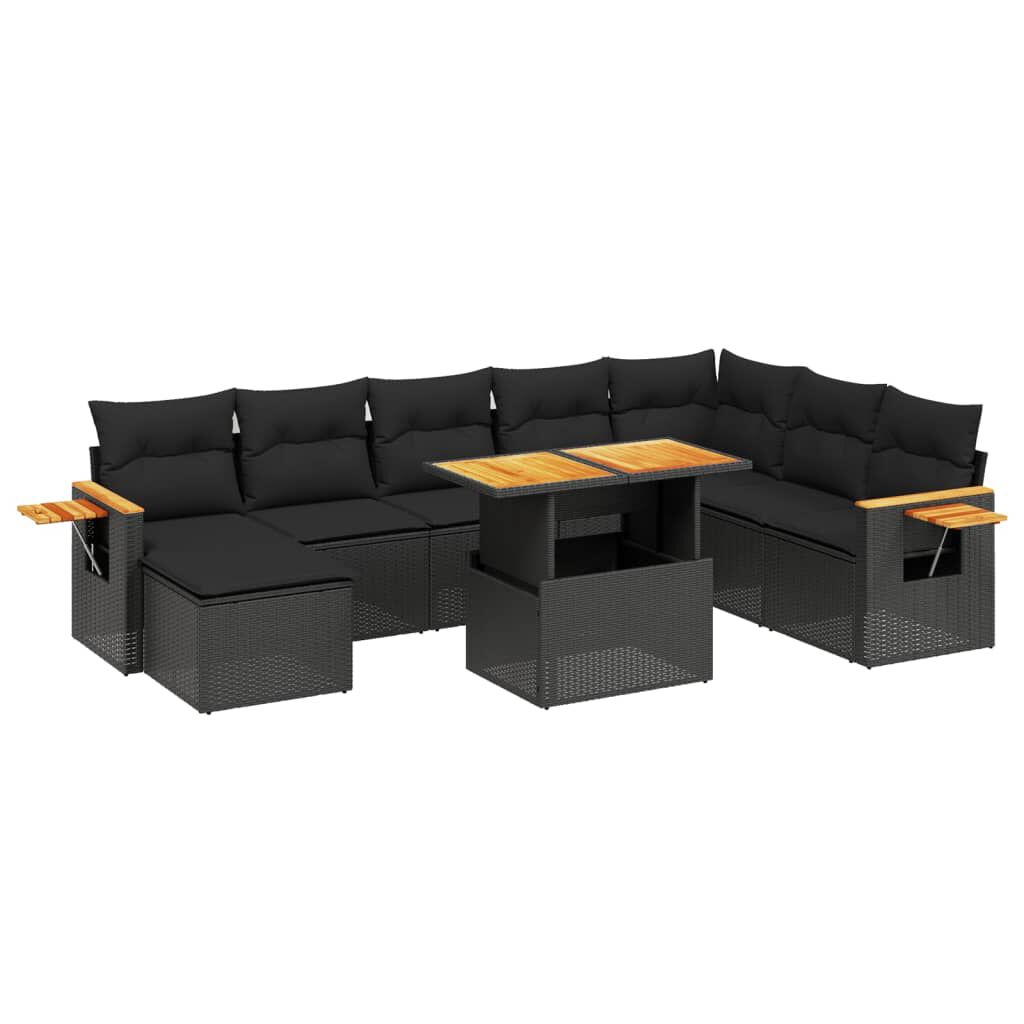 vidaXL 9 Piece Garden Sofa Set with Cushions Grey Poly Rattan