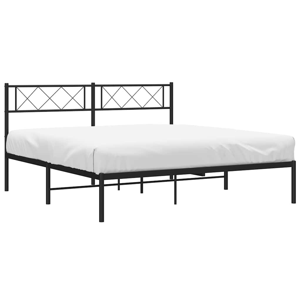 vidaXL Metal Bed Frame without Mattress with Headboard Black 135x190cm